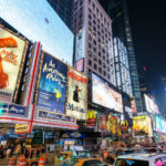 NEW YORK CITY – JUNE 12, 2015: Times Square at night featuring lighted billboards of the broadway best show