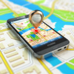32093602 – mobile gps navigation concept. smartphone on map of the city, 3d