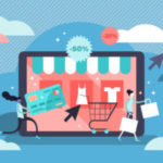 Online shopping vector illustration. Flat tiny persons digital shop concept
