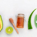 Alternative skin care  and scrub fresh  avocado , leaves ,sea sa
