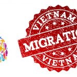 Migration Collage of Mosaic Map of Vietnam and Scratched Seal